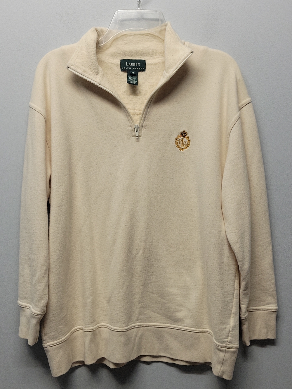 Ralph Lauren embroidered Crest terry quarter zip sweatshirt womens Medium